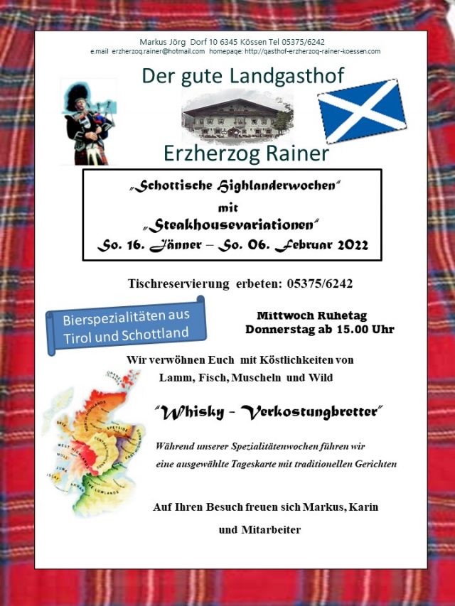 Schottische Highlandwochen 2022 im Gasthof Erzherzog Rainer