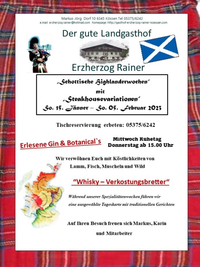 Schottische Highlandwochen 2023 im Gasthof Erzherzog Rainer