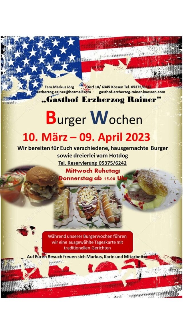 Burger Wochen 2023 im Gasthof Erzherzog Rainer