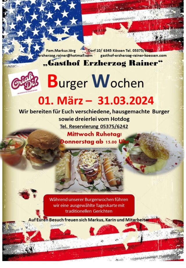 Burger Wochen 2024 im Gasthof Erzherzog Rainer