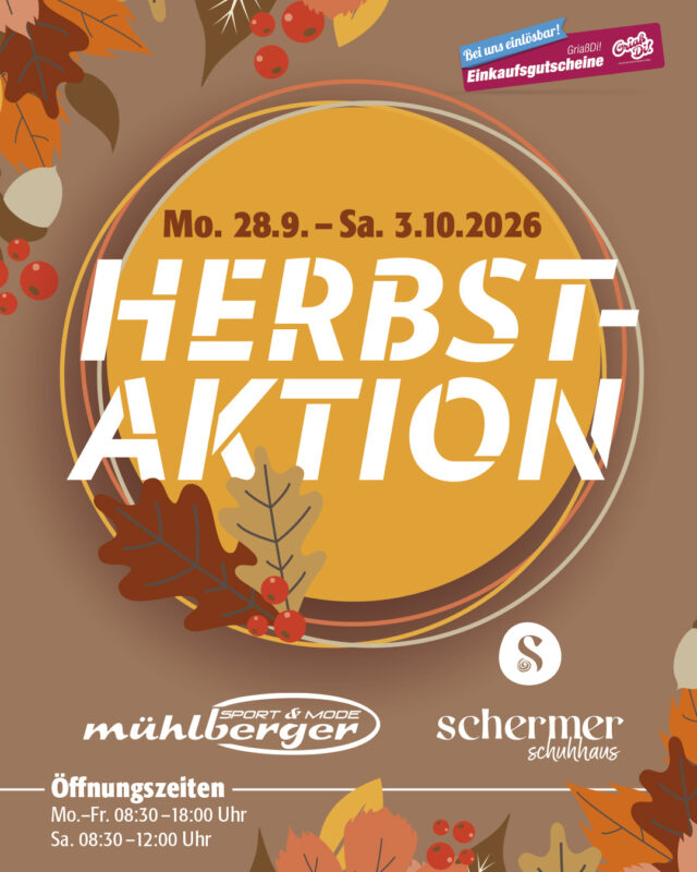 Herbstaktion 2026 bei Sport Mühlberger und Schuhhaus Schermer